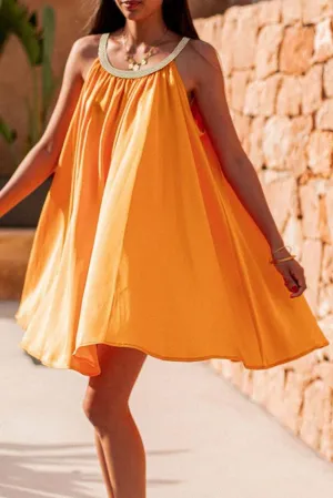 Boho Woven Neckline Sleeveless Babydoll Dress