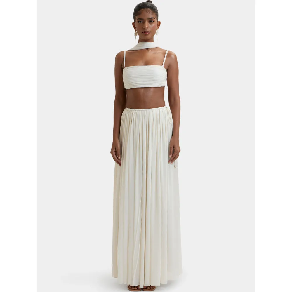 Bouji Morgana Gathered Front Slit Maxi Skirt Cream