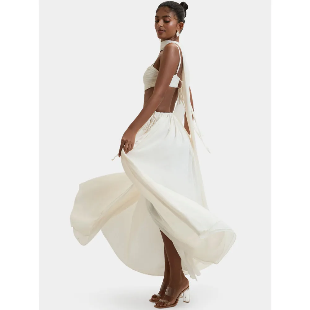 Bouji Morgana Gathered Front Slit Maxi Skirt Cream