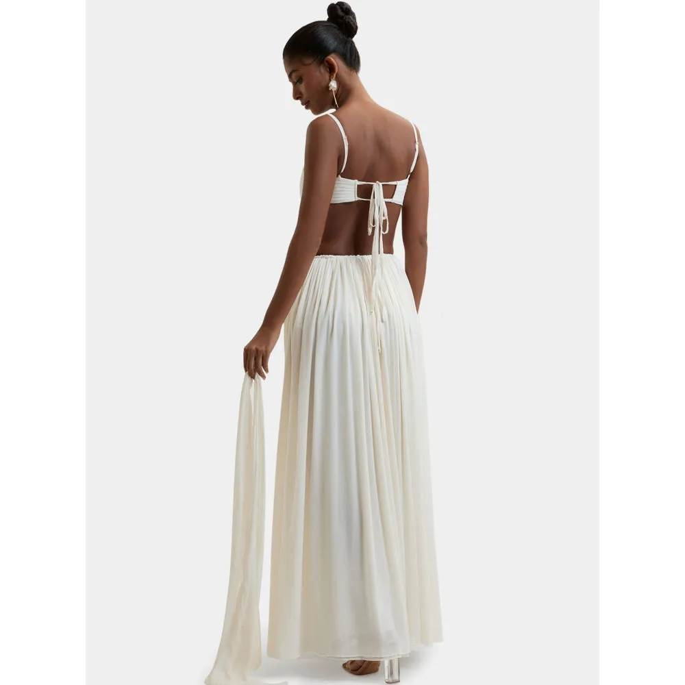 Bouji Morgana Gathered Front Slit Maxi Skirt Cream