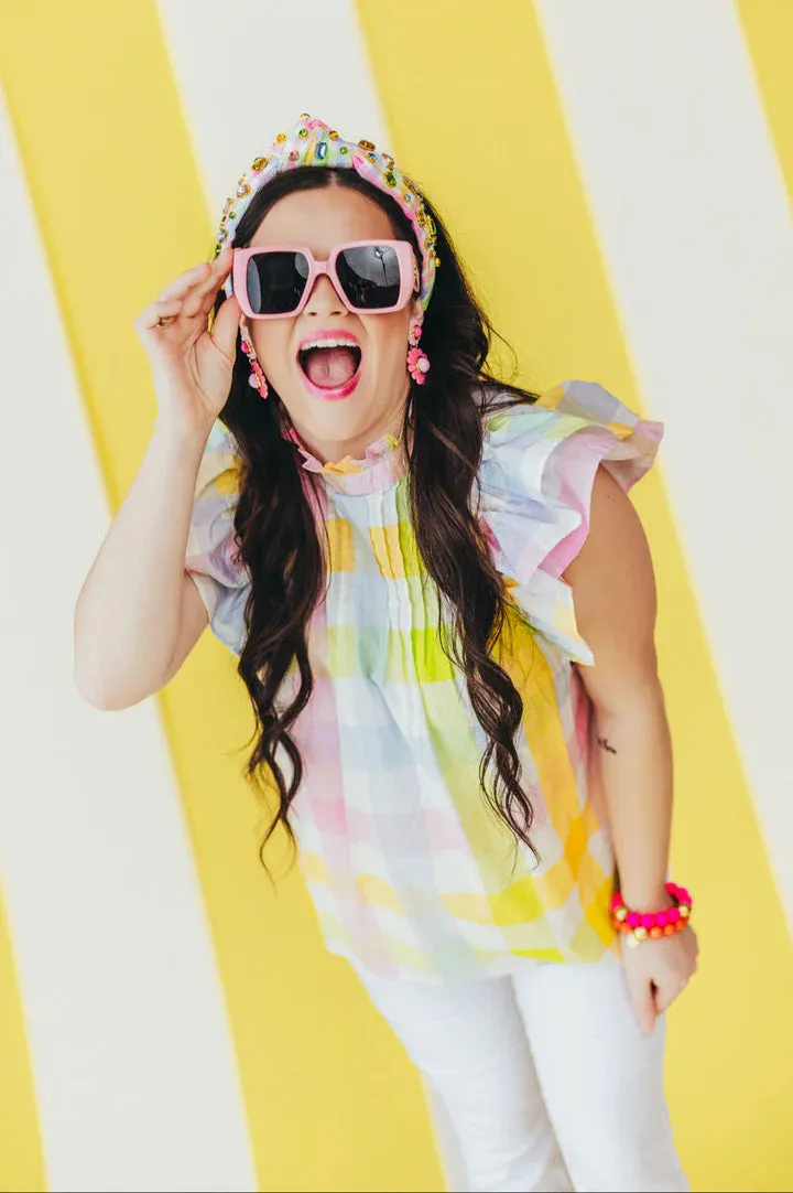Brianna Cannon Multicolor Gingham Ruffle Blouse