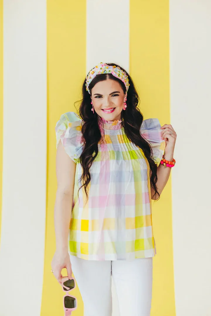 Brianna Cannon Multicolor Gingham Ruffle Blouse