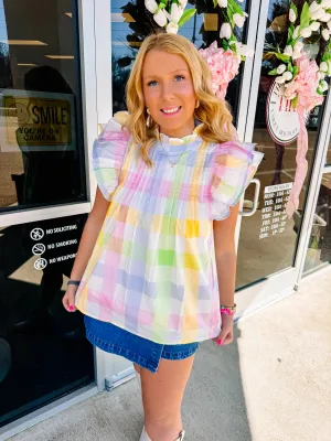 Brianna Cannon Multicolor Gingham Ruffle Blouse