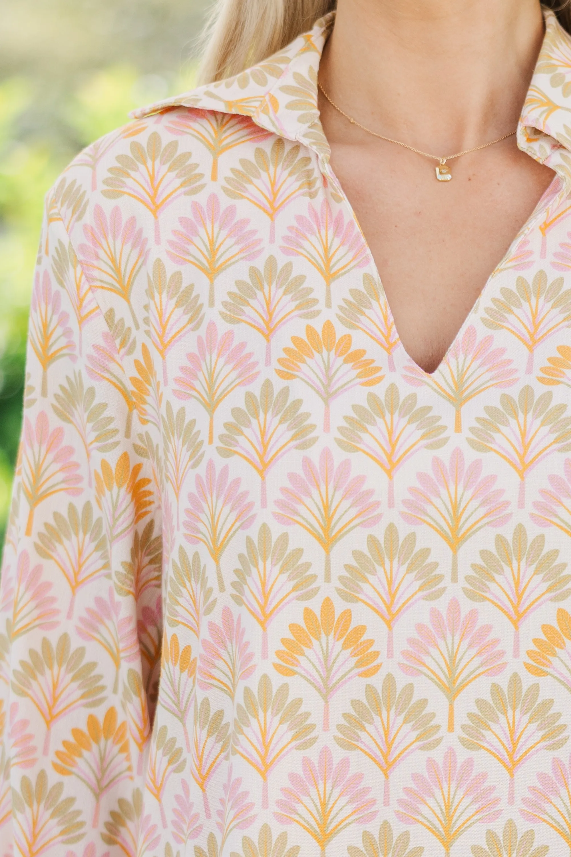Build You Up Peach Fan Medallion Dress