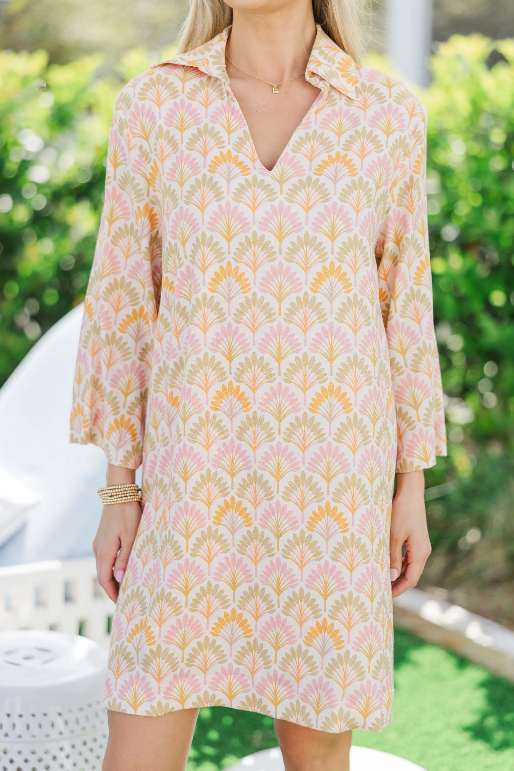 Build You Up Peach Fan Medallion Dress