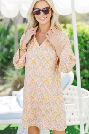 Build You Up Peach Fan Medallion Dress