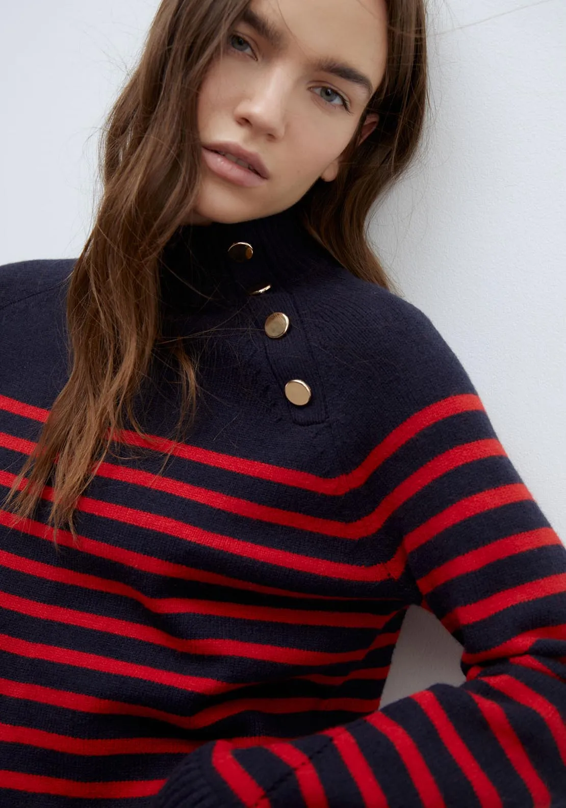 Buttons striped sweater - Red