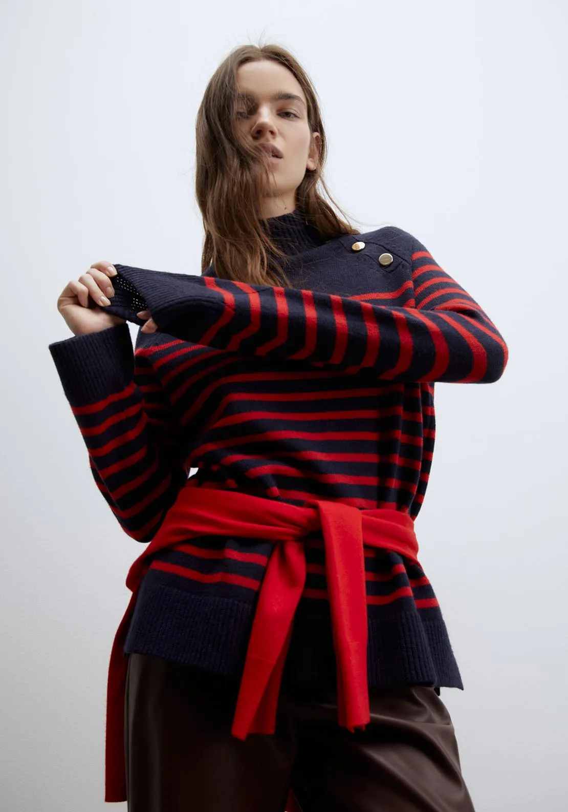 Buttons striped sweater - Red