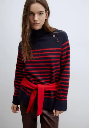 Buttons striped sweater - Red