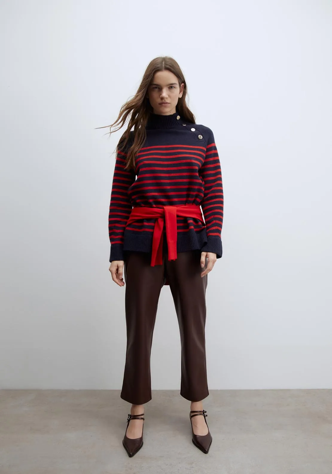 Buttons striped sweater - Red