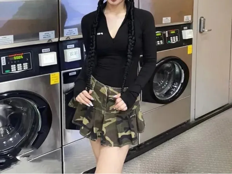 Camouflage Pleated Mini Skirt