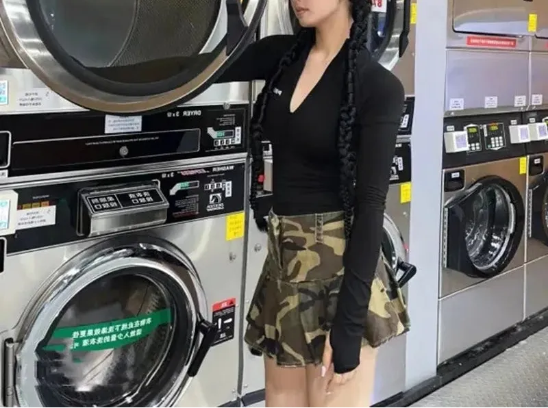 Camouflage Pleated Mini Skirt