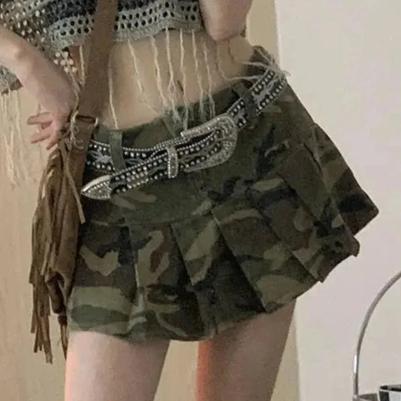 Camouflage Pleated Mini Skirt