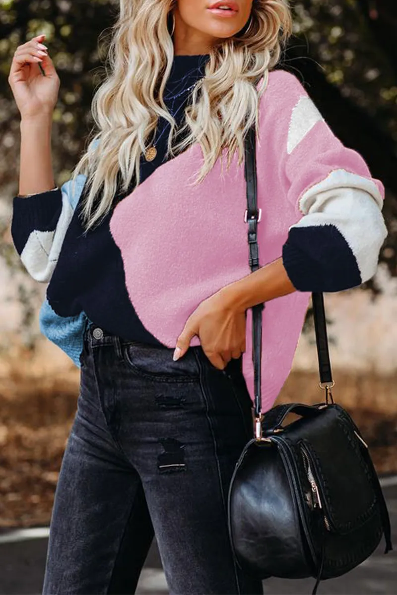 Casual Solid Patchwork Half A Turtleneck Sweater(5 Colors)