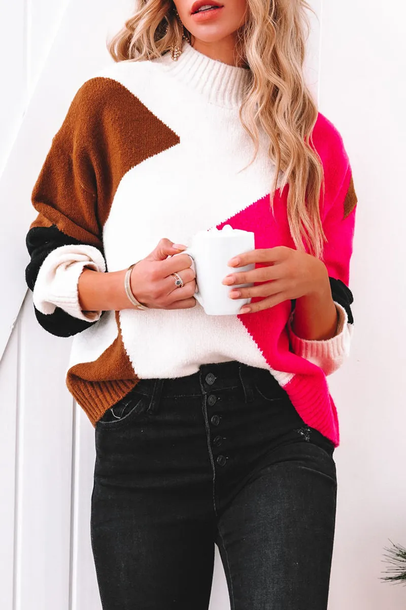Casual Solid Patchwork Half A Turtleneck Sweater(5 Colors)
