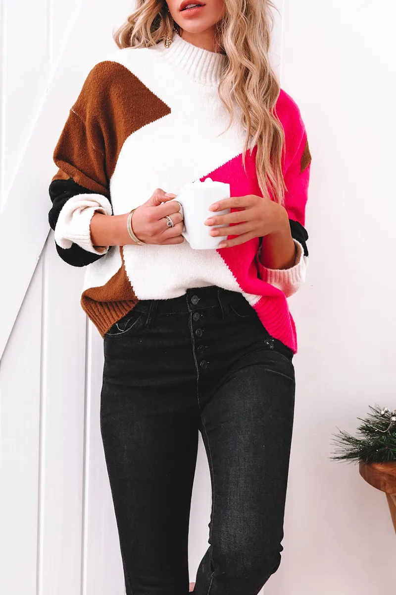 Casual Solid Patchwork Half A Turtleneck Sweater(5 Colors)