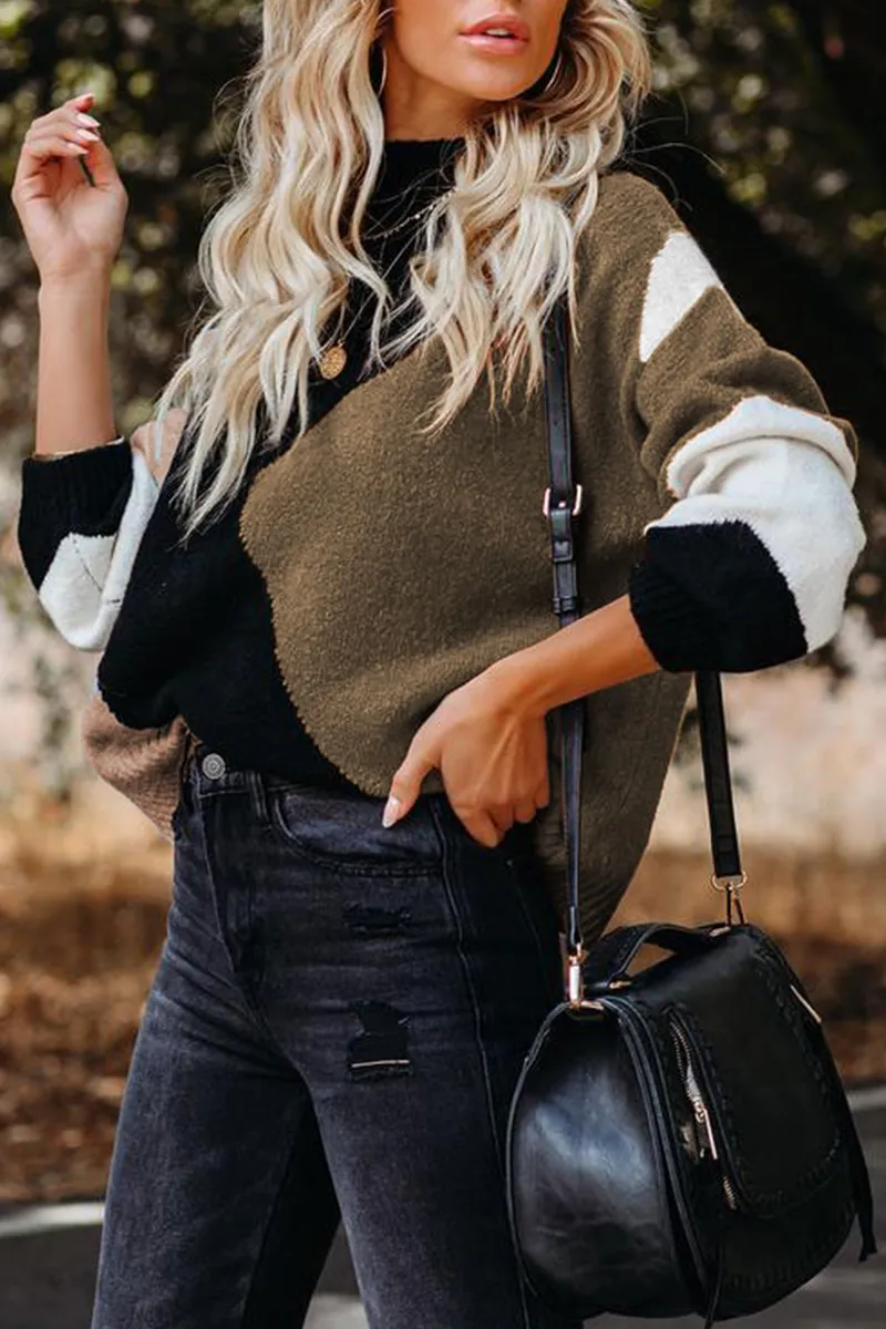 Casual Solid Patchwork Half A Turtleneck Sweater(5 Colors)