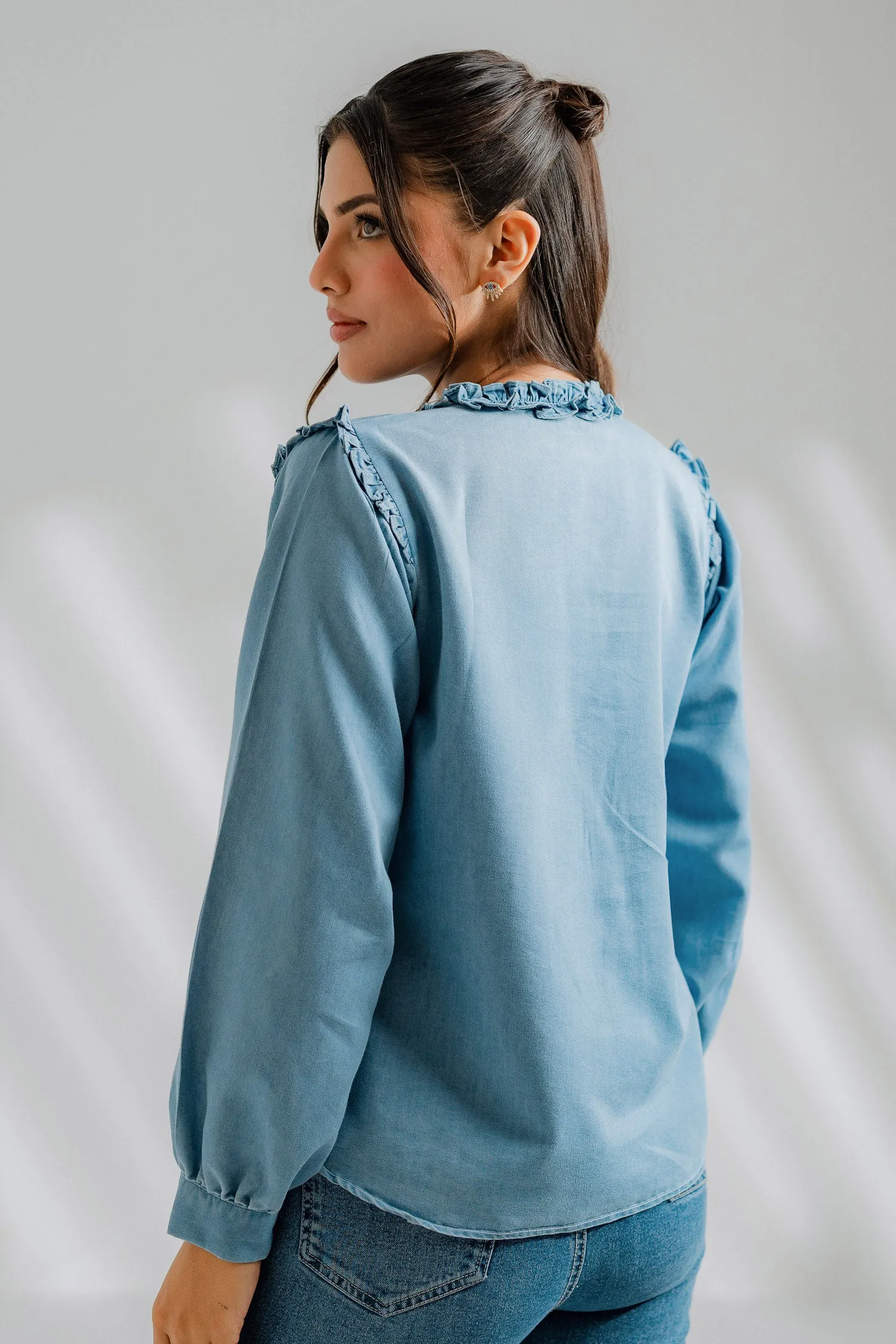 Chambray Ruffle Shirt