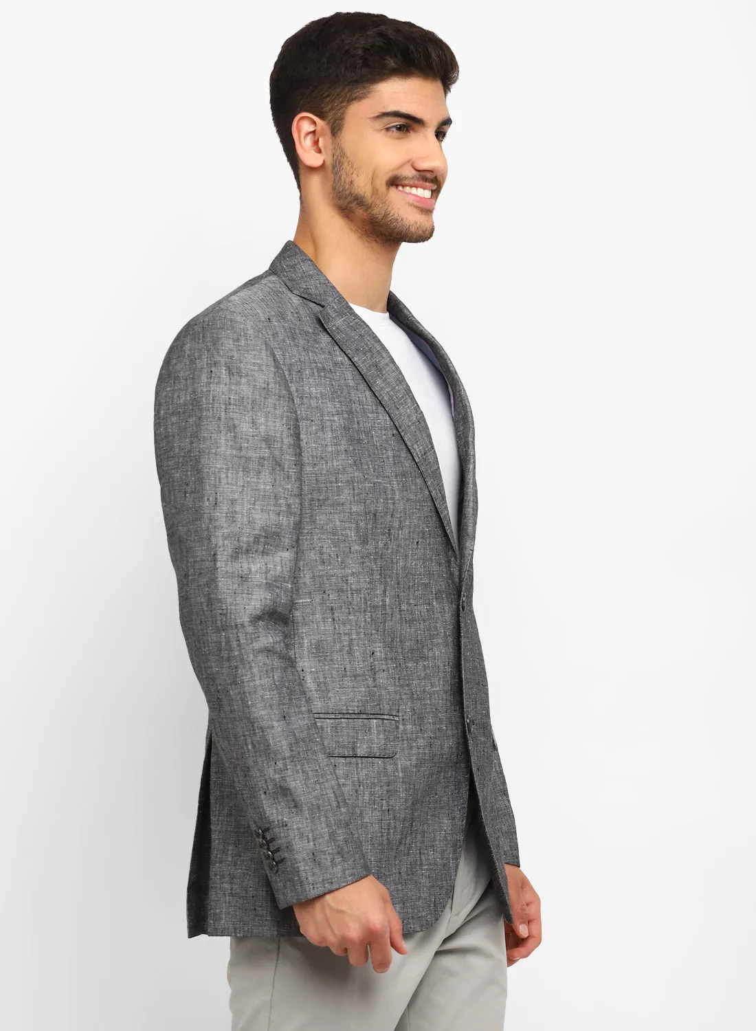 Charcoal Linen Notch collar Jacket