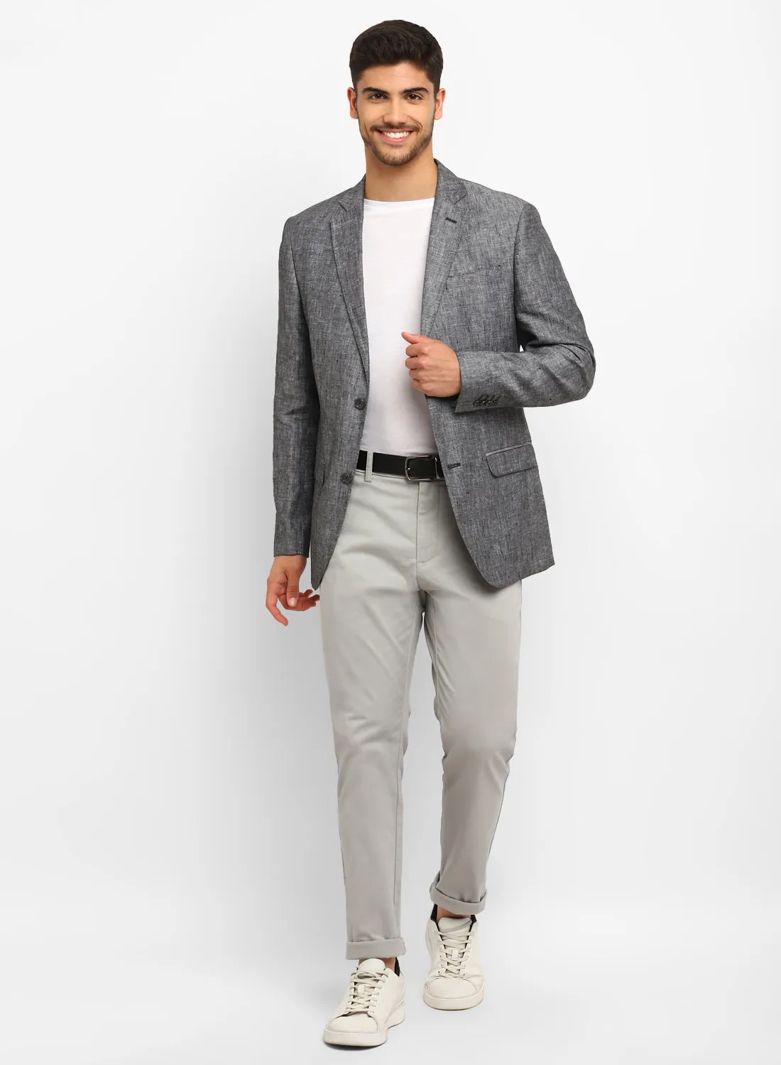 Charcoal Linen Notch collar Jacket