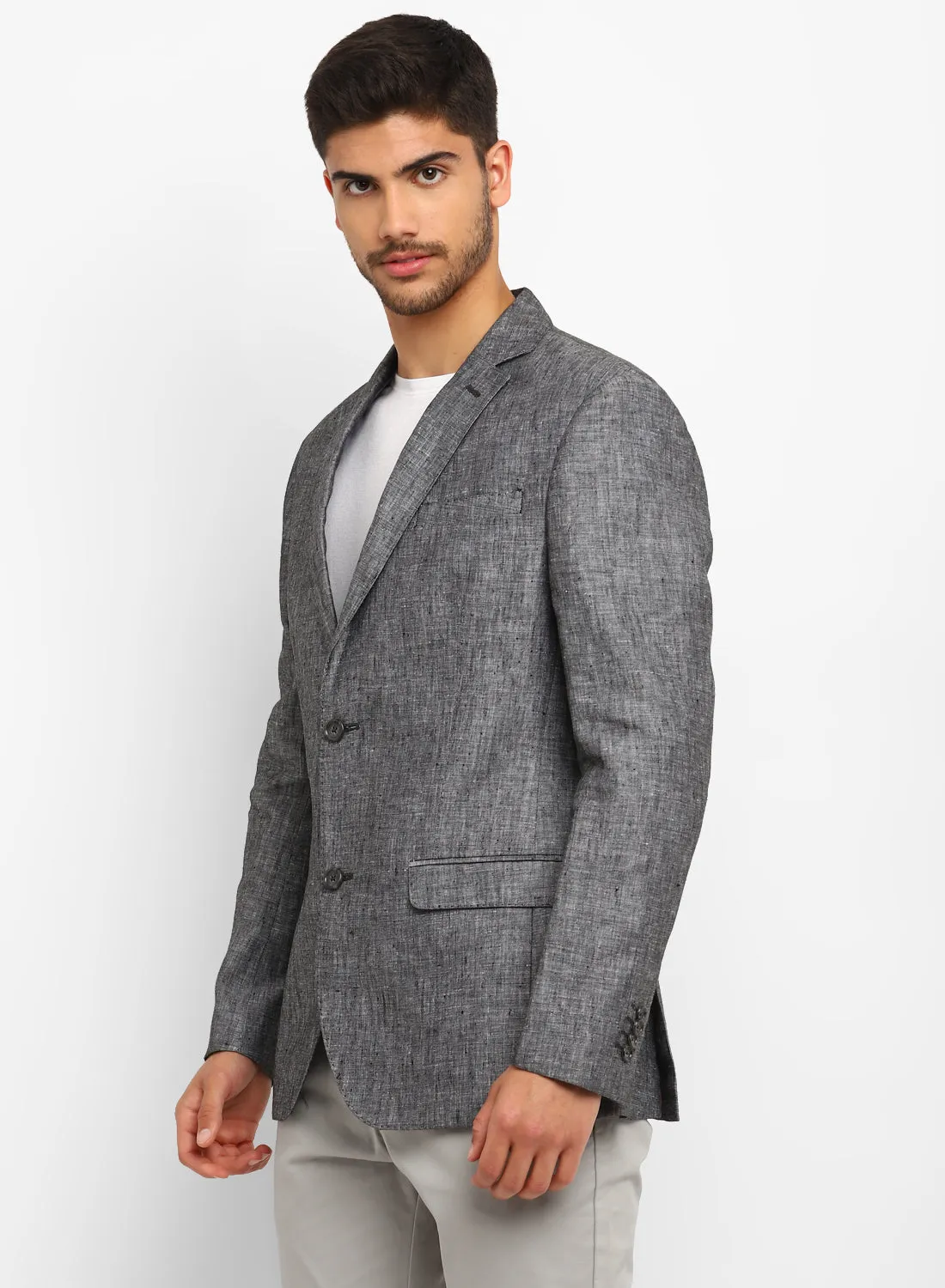 Charcoal Linen Notch collar Jacket