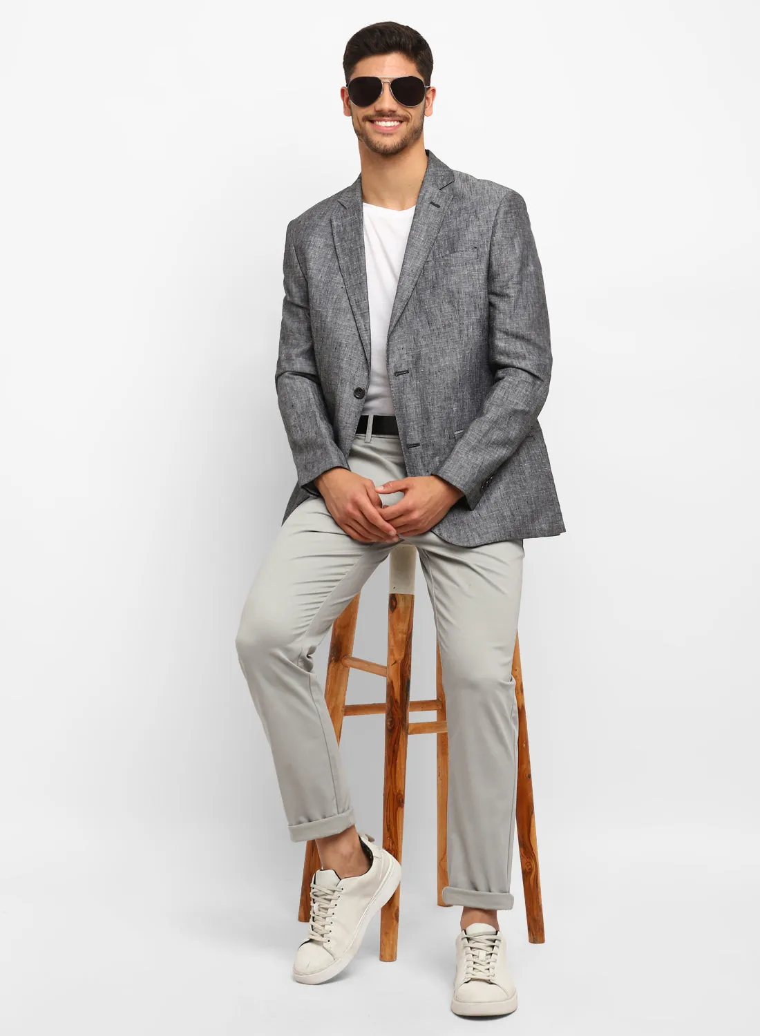 Charcoal Linen Notch collar Jacket