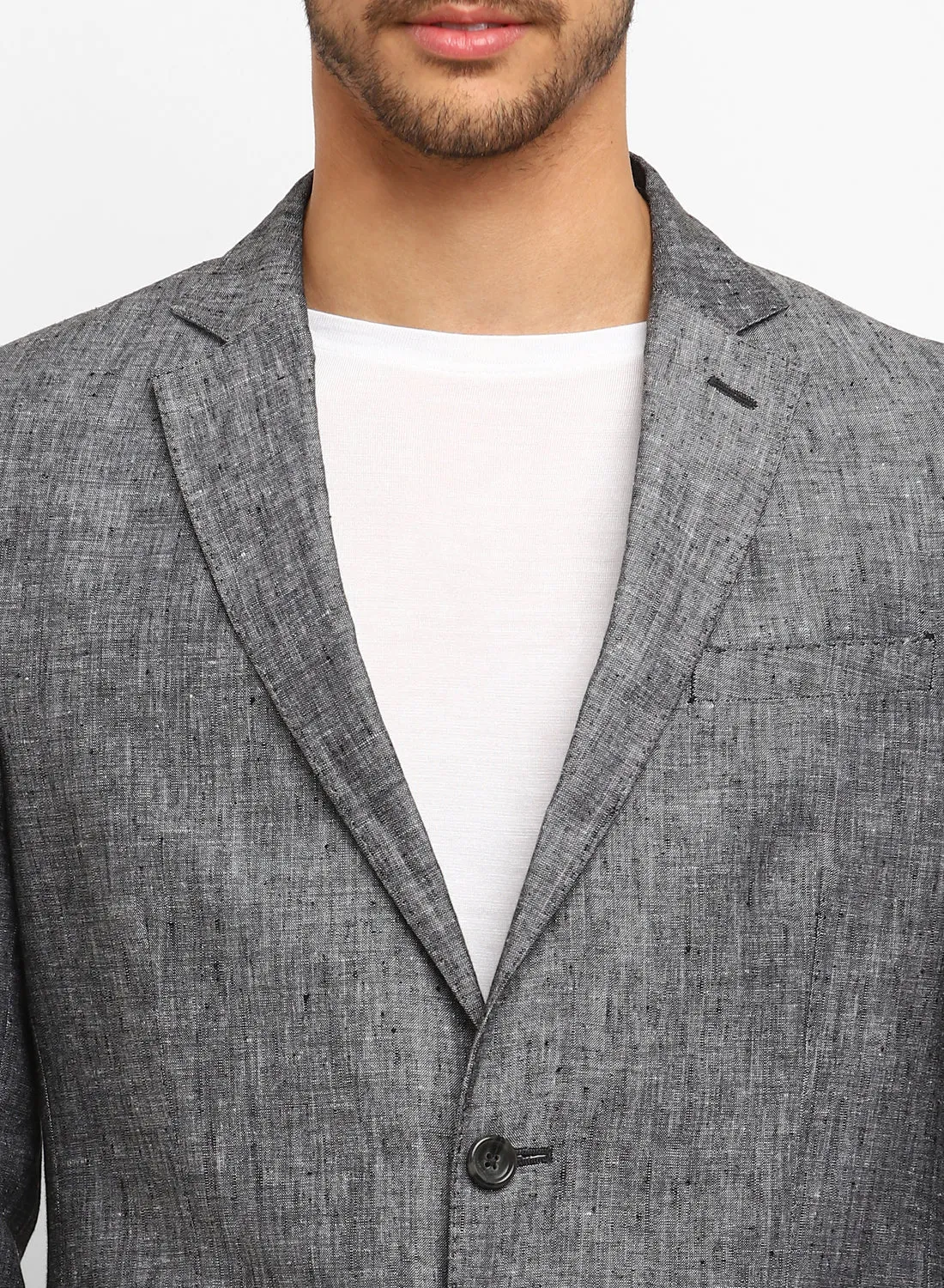 Charcoal Linen Notch collar Jacket