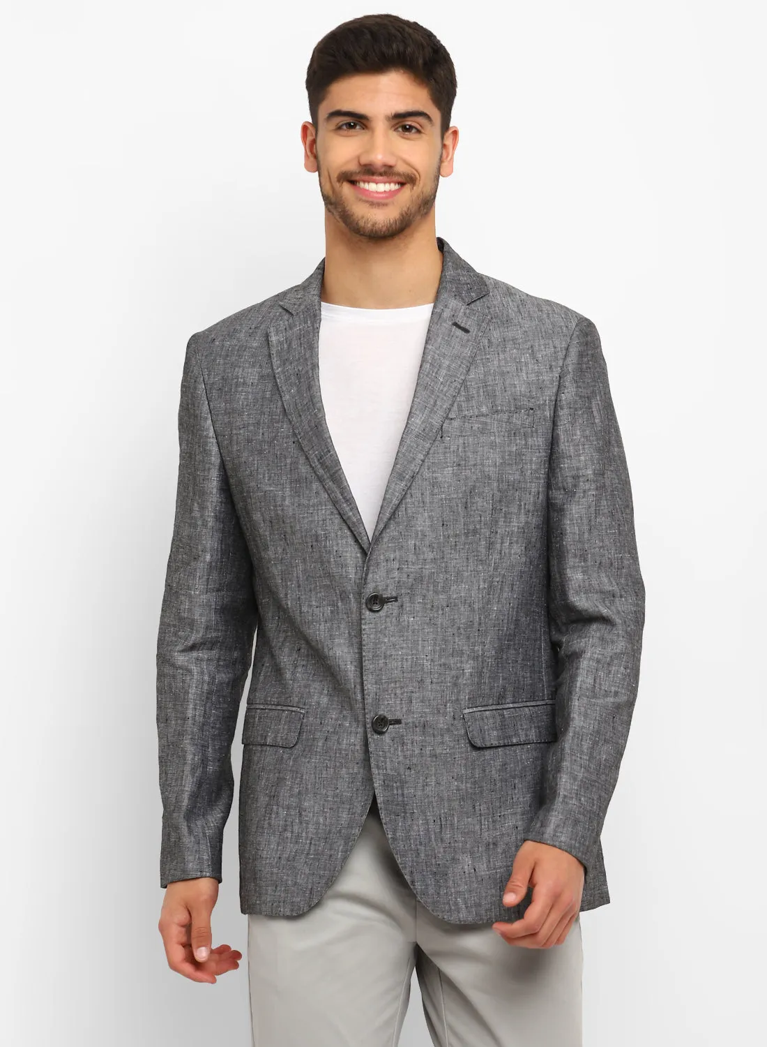 Charcoal Linen Notch collar Jacket
