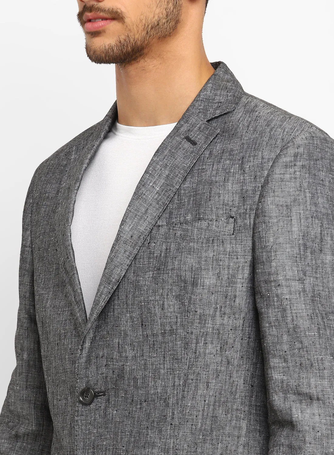 Charcoal Linen Notch collar Jacket
