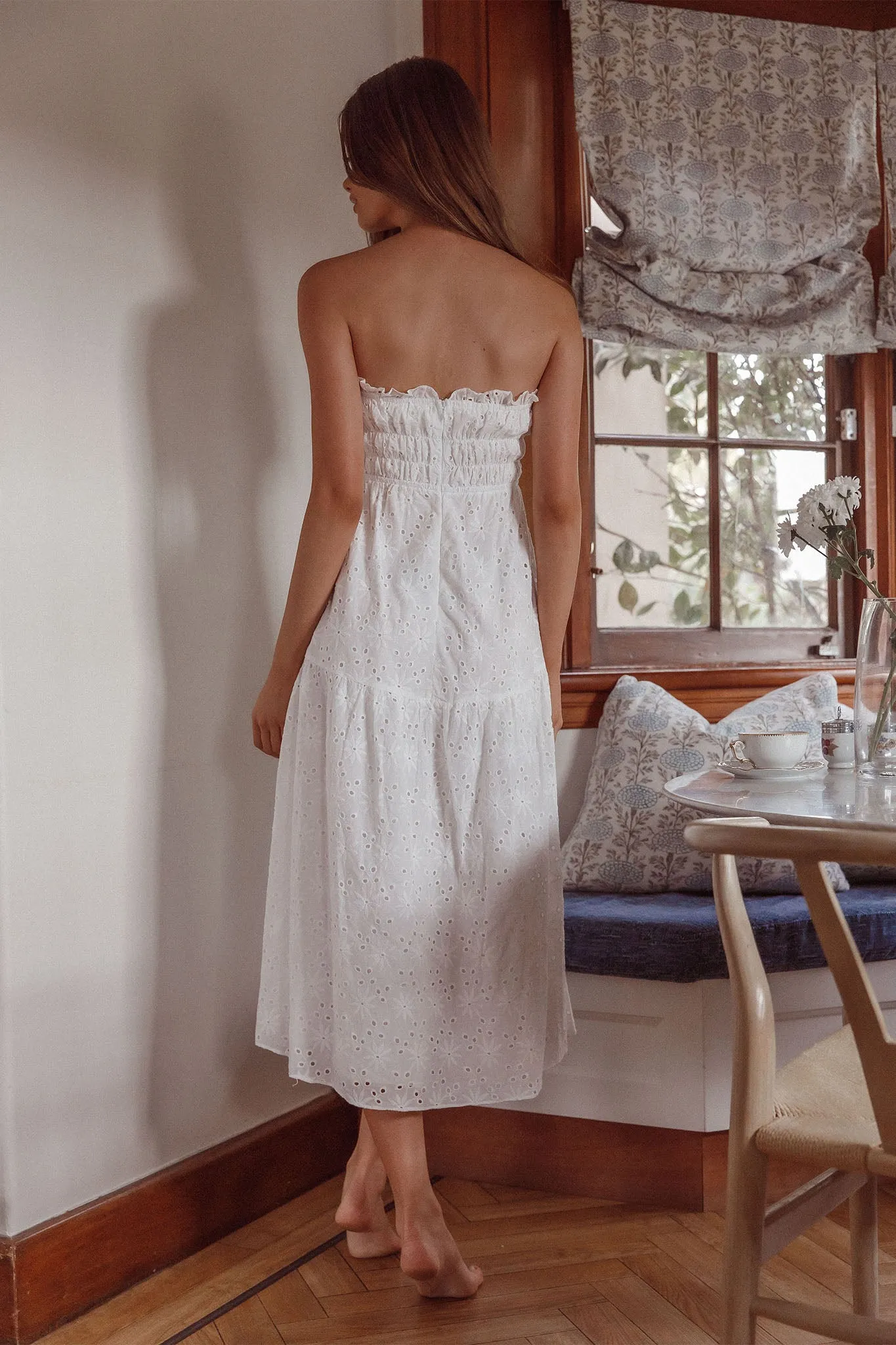 Chasing Sunshine Strapless Midi Dress White