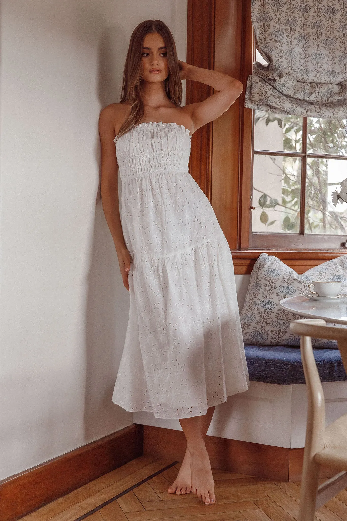 Chasing Sunshine Strapless Midi Dress White