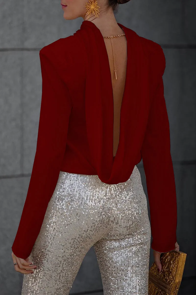 Chic Backless Folded Collar Blouse for Stylish Women