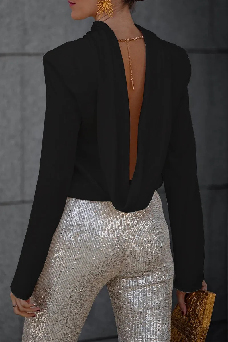 Chic Backless Folded Collar Blouse for Stylish Women