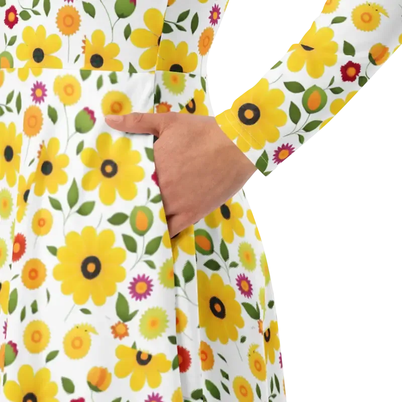 Chic Vibrant Yellow Long Sleeve Midi Dress