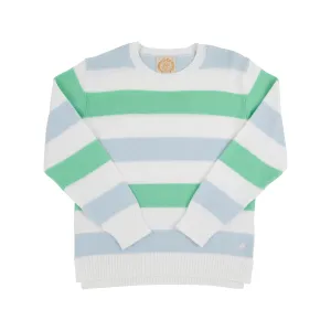 Cissy Sweater - Buckhead Blue, Worth Avenue White, and Grace Bay Green Stripe with Worth Avenue White Stork
