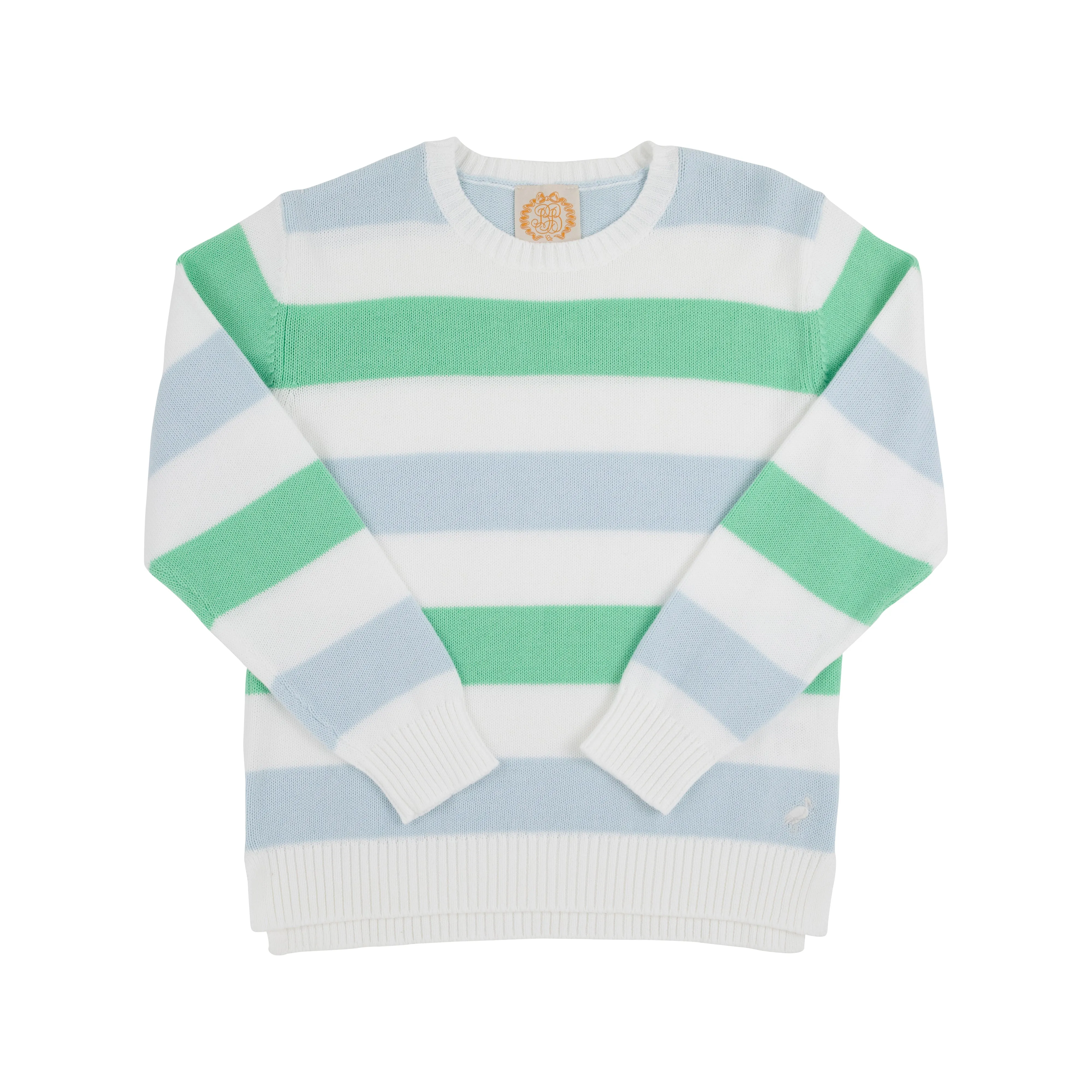 Cissy Sweater - Buckhead Blue, Worth Avenue White, and Grace Bay Green Stripe with Worth Avenue White Stork