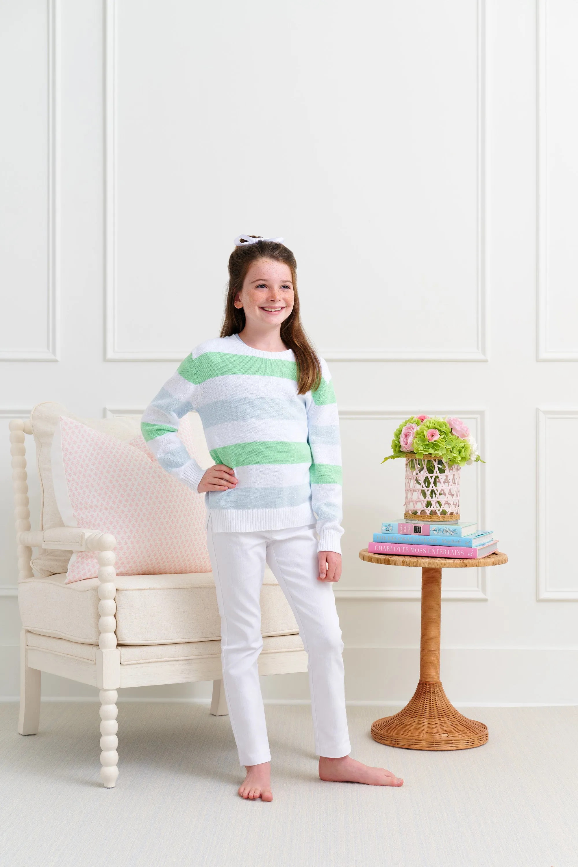 Cissy Sweater - Buckhead Blue, Worth Avenue White, and Grace Bay Green Stripe with Worth Avenue White Stork