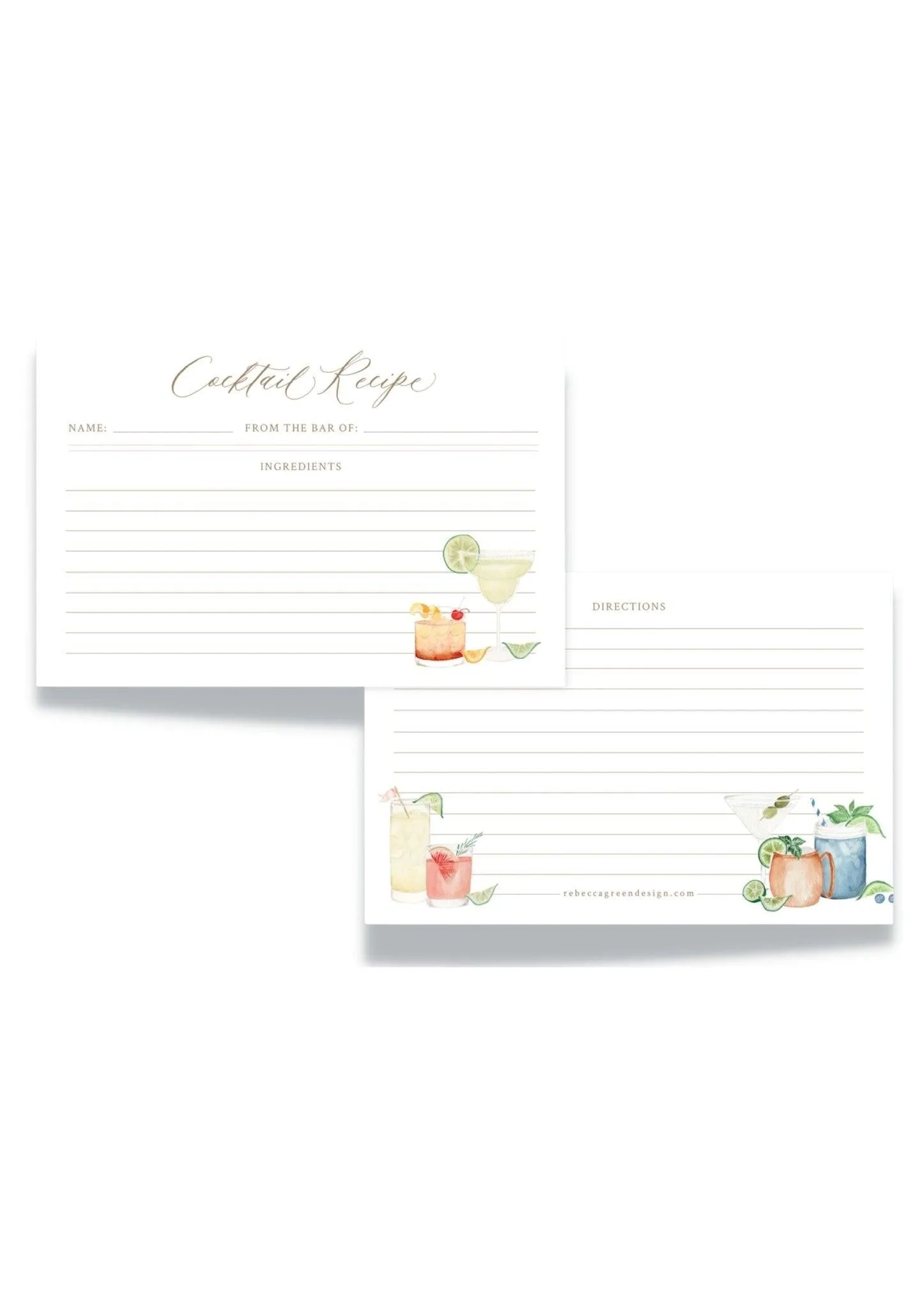 Cocktail Watercolor Recipe Cards