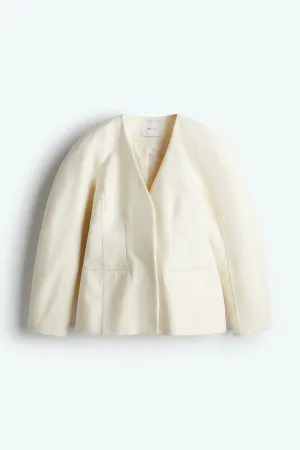 Collarless twill blazer