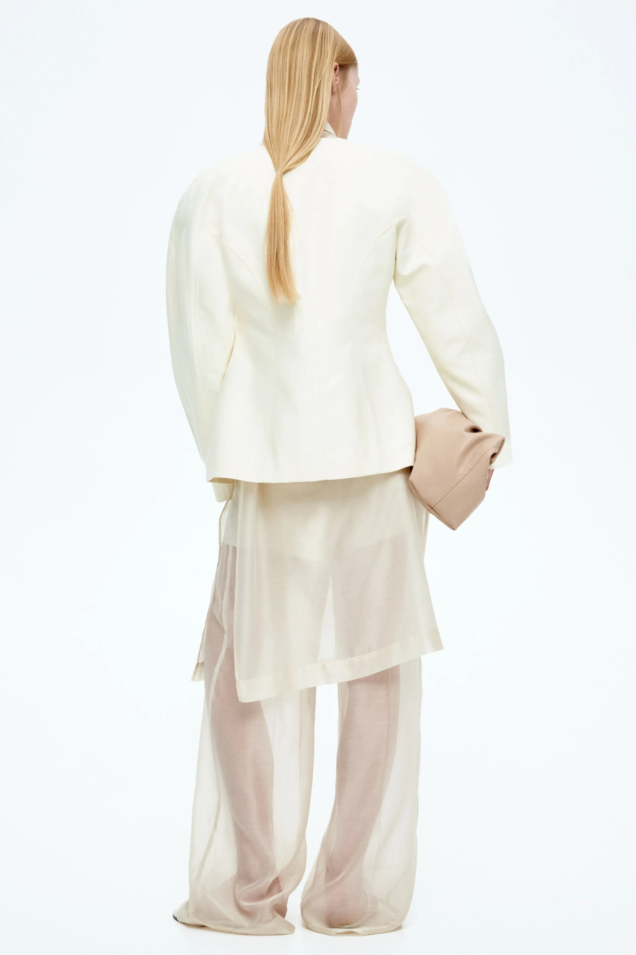 Collarless twill blazer