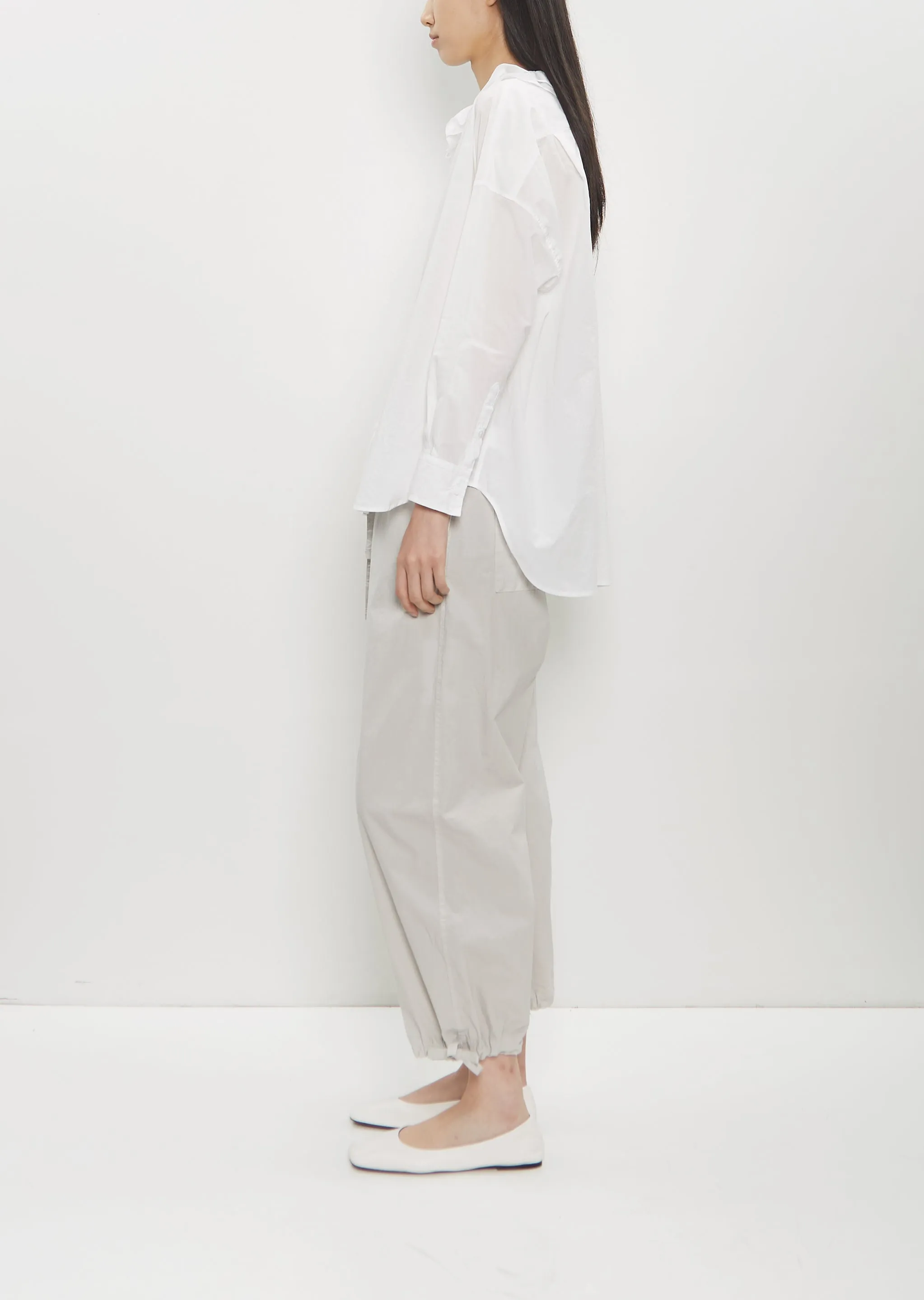 Cotton Ruffle Collar Baggy Shirt — White