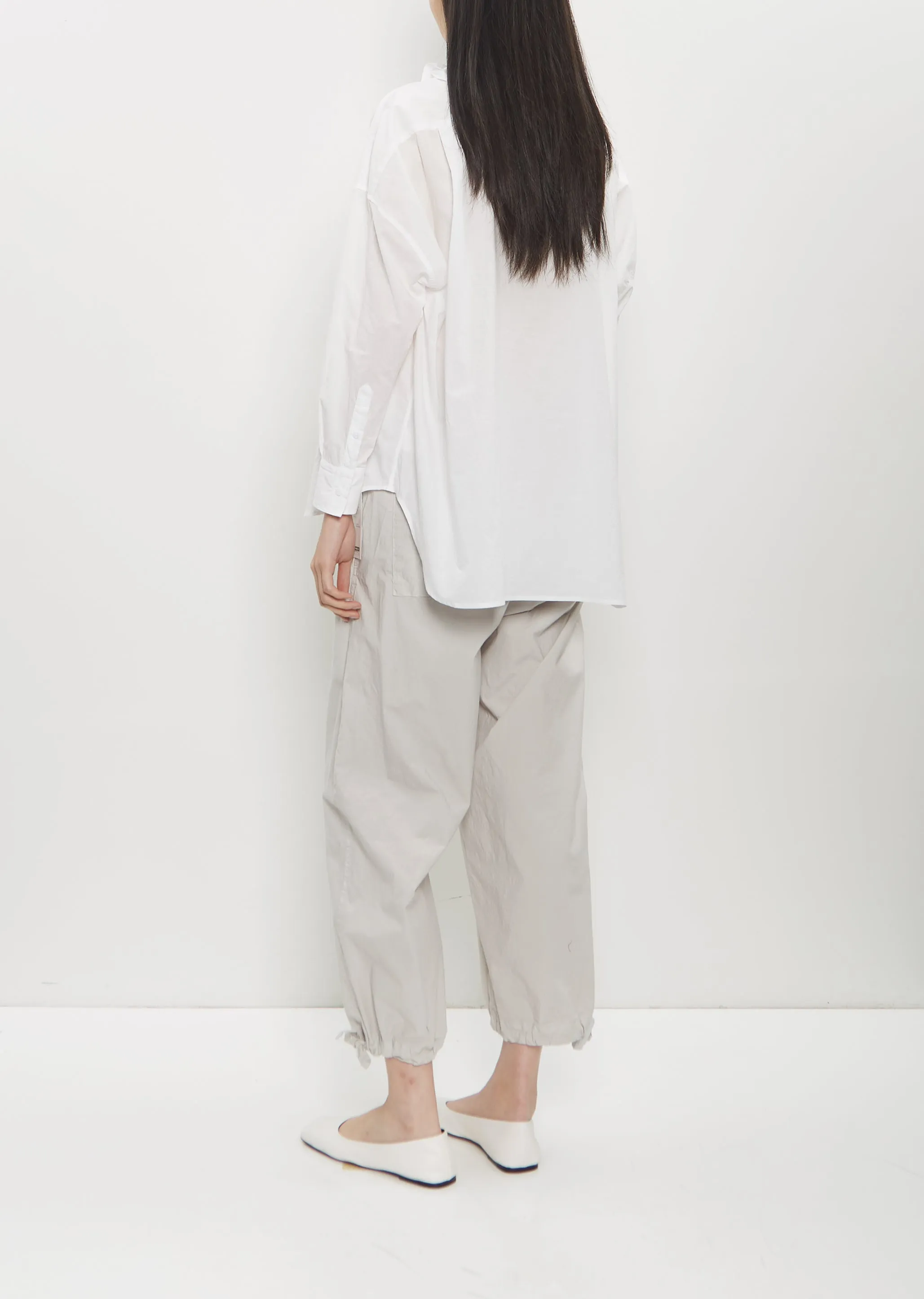 Cotton Ruffle Collar Baggy Shirt — White