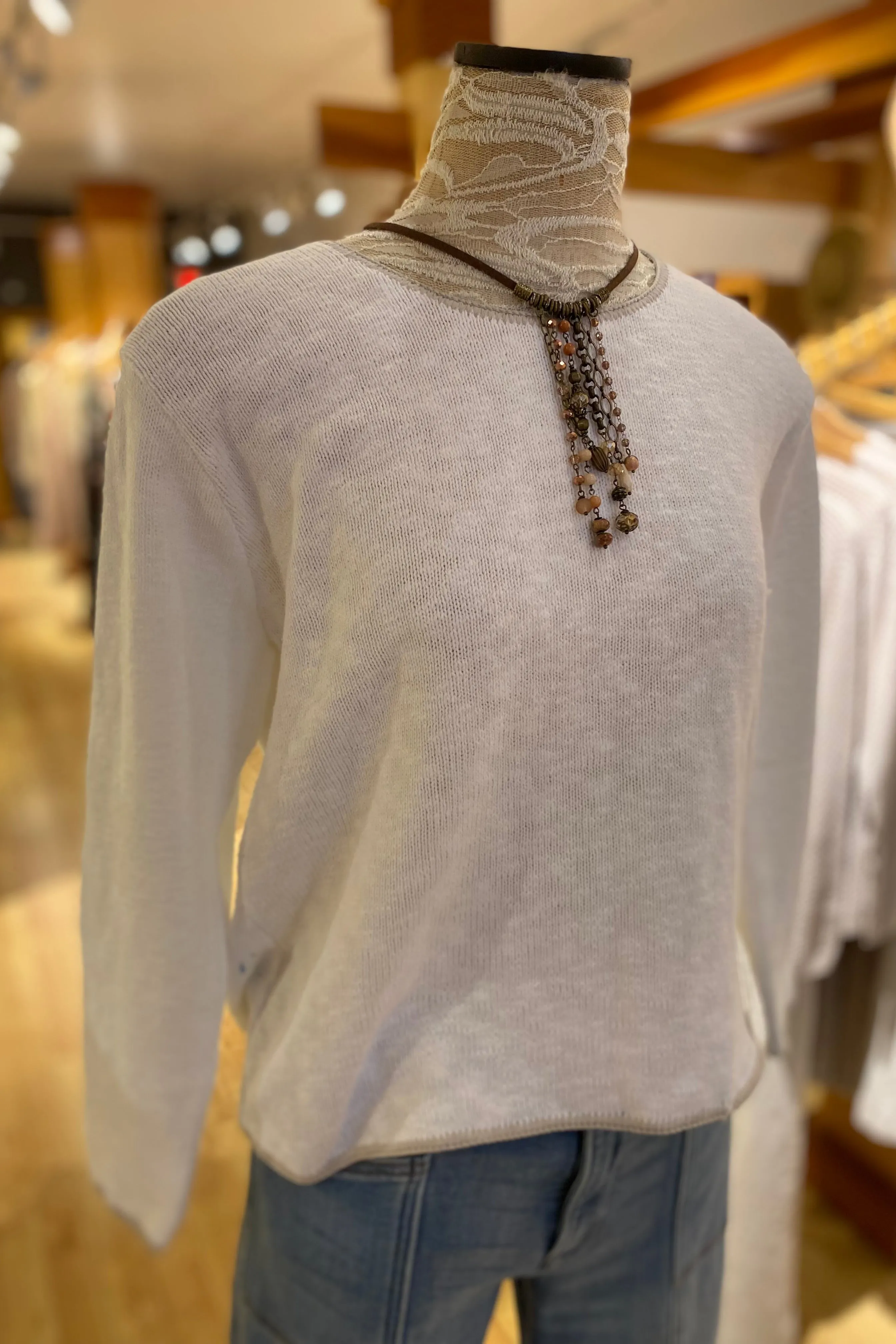 Crew Neck Cotton Sweater with Piping