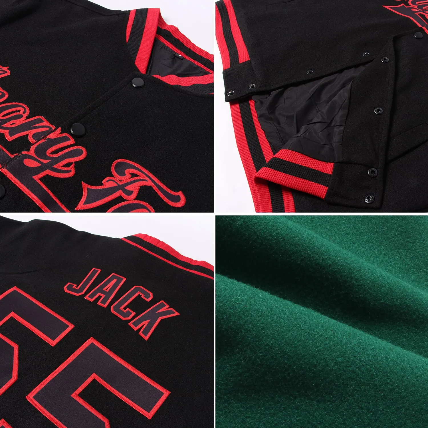 Custom Kelly Green Black-Gold Bomber Full-Snap Varsity Letterman Jacket