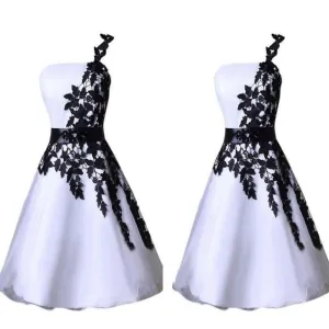 Cute Asymmertic One-Shoulder Black Satin Short Prom Dress,Homecoming Dress,BDY0154
