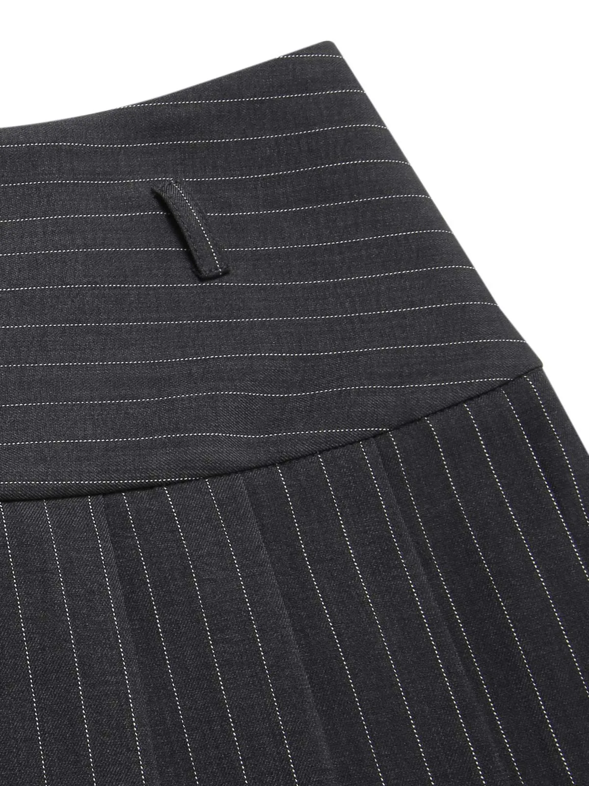Dark Gray 1960s Pinstripes Belted Pleated Skirt