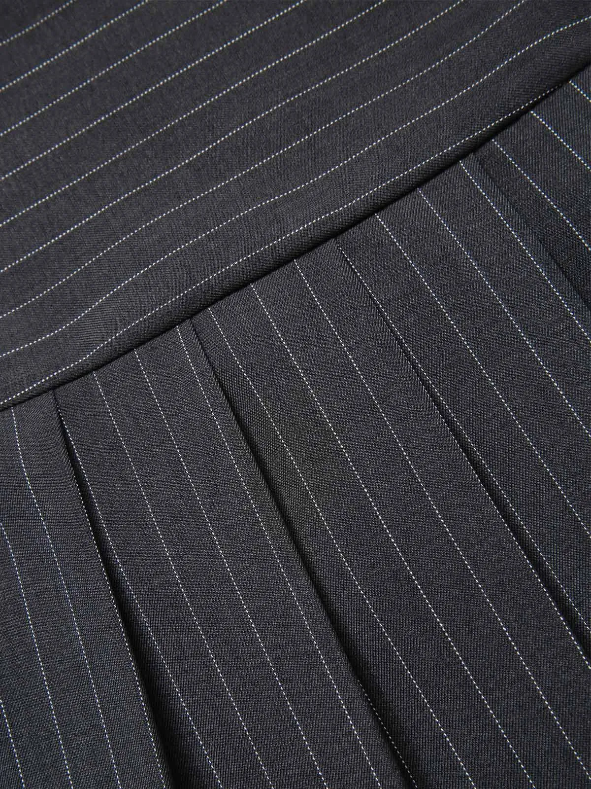 Dark Gray 1960s Pinstripes Belted Pleated Skirt