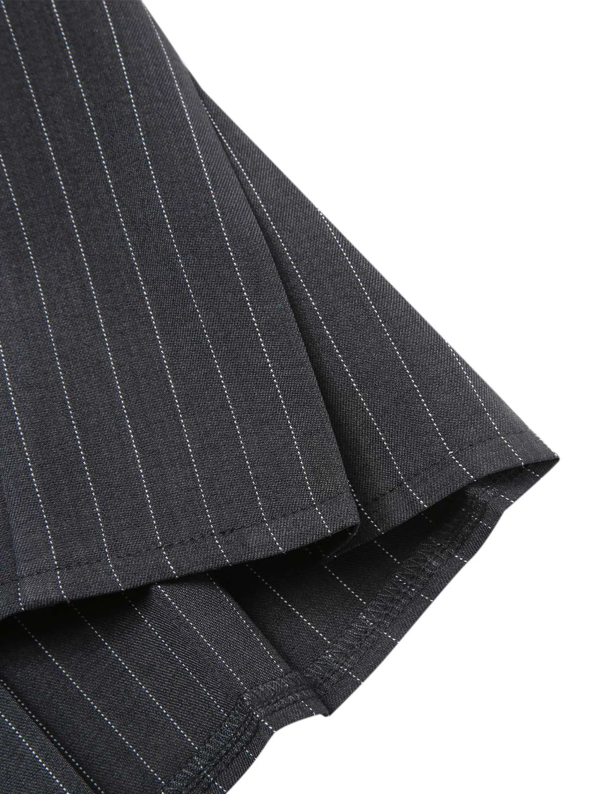 Dark Gray 1960s Pinstripes Belted Pleated Skirt