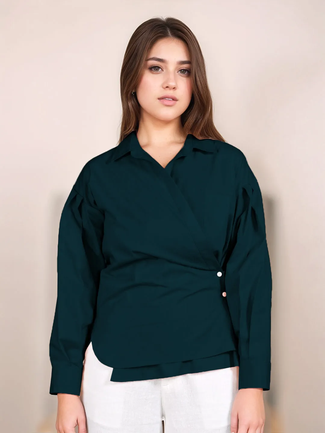 Dark Green Solid Full Sleeves Shirt