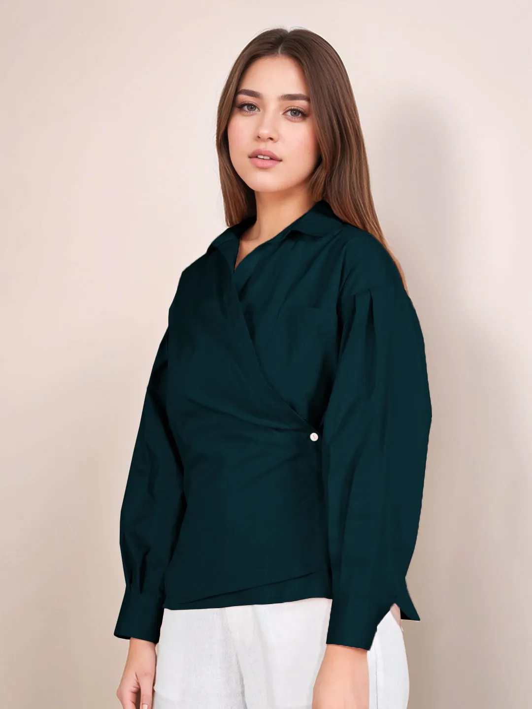 Dark Green Solid Full Sleeves Shirt